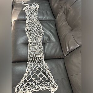 PrettyLittleThing White Crochet Beaded Cover-Up Dress | Fringe Mesh Swimwear S